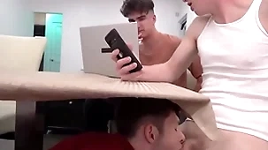 Young stepbro decides to go under the advisers aboard and suck two stepbrother's dicks - myhotbro
