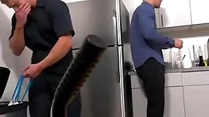 Janitor barebacked by boss connected with the office