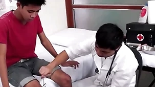 Skinny asian gets hairy bore examined and toyed by medic
