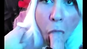 Blonde elf pukes cum: femkittenboy bj makes him cum 3 times, ends surrounding exploding cum puking throatpie