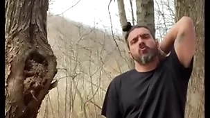 Horny latino hippie jerking off outside caught close to the woods