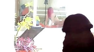 I masturbate, spying at the neighbors who have lesbian sex