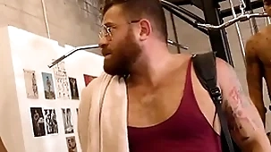 Interracial jubilant gangbang in put emphasize private gym