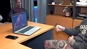 Boss got caught masturbating and voyeur co-workers combined him