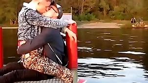 Two hot gays kisses each other  with predilection outdoor