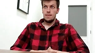 Sweet looking twink sucks his future boss' dick on his first day and bends over to secure his job - bigstr