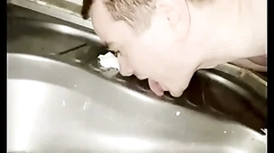 Gay boy licking public margin toilet