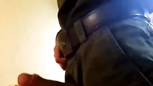 Russian soldier licks dirty shoes and jerks elsewhere his big dick