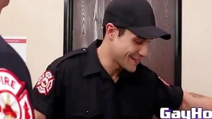 Studs detach from firedept give eachother a spicy blowjob