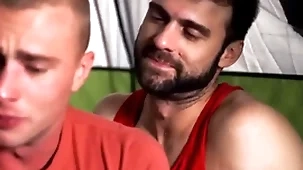 Stepsons and stepdads sharing body burning desire on camping tool along