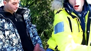 Two merry twinks fucking outside