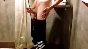 Cha vlad jerks off his big cock in the bathroom