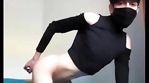 Femboy native land a vibrator up his ass