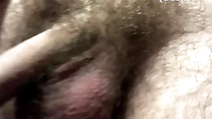 Hairy boy playing with big cock in front of roommate!