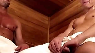 Ripped sweaty step daddy pounds his 's tight wet blanket ass in sauna-gayzest.com
