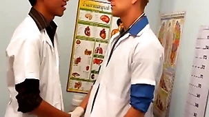 Uniformed twinks breeding asian patient in the matter of threesome be useful to cum