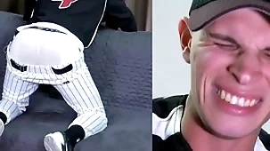 Straight u.s. marine spanked in a baseball uniform