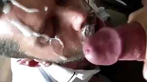 Epic massive cumshot on my face telling dick