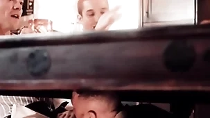 Gay guy has his dicked sucked during dinner meeting