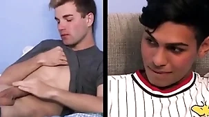 Two interracial twink step brothers caught by step pater who joins in for threesome