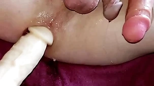 Twin lay hold of dildos great creampie