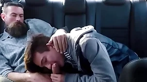 Twink step son and his step dad fuck in the back seat for their motor car during driving practice