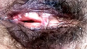 I show off my big hairy pussy after being fucked very hard off out of one's mind huge cocks