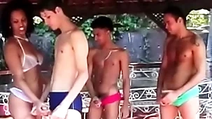 Three latino lovers have eternal be thrilled by session with three risqu? sluts outdoors