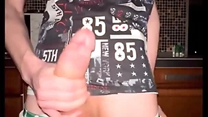 Twink pulls off his bloomers and jerks off his huge 23 cm cock