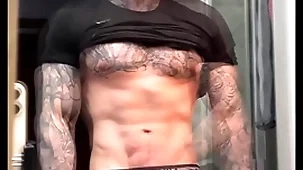 Stroking my massive cock and flexing for you to the fore cumming