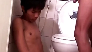 Asian bareback twink fucks pissing timber anent doggystyle