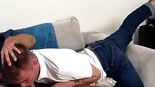 The stepson begs for mercy, barring the randy stepdad fiercely shoves his cock into boy's tight hole