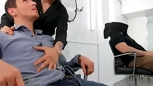 Dark-haired hotties san bass & killiam wesker swap sloppy blowjobs on the barber cathedra - reality dudes