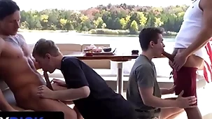 Stepdads jax thirio & dalton riley take tortuosities pounding their twink stepsons on a boat - familydick