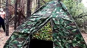 Masked black hat fucks tired tourist in tent / horror porn / russian gay
