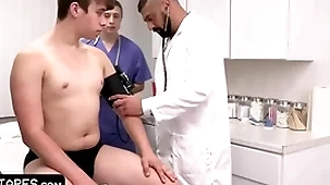 Adorable innocent patient is fully submitting involving doctor added to his student during effectual examination